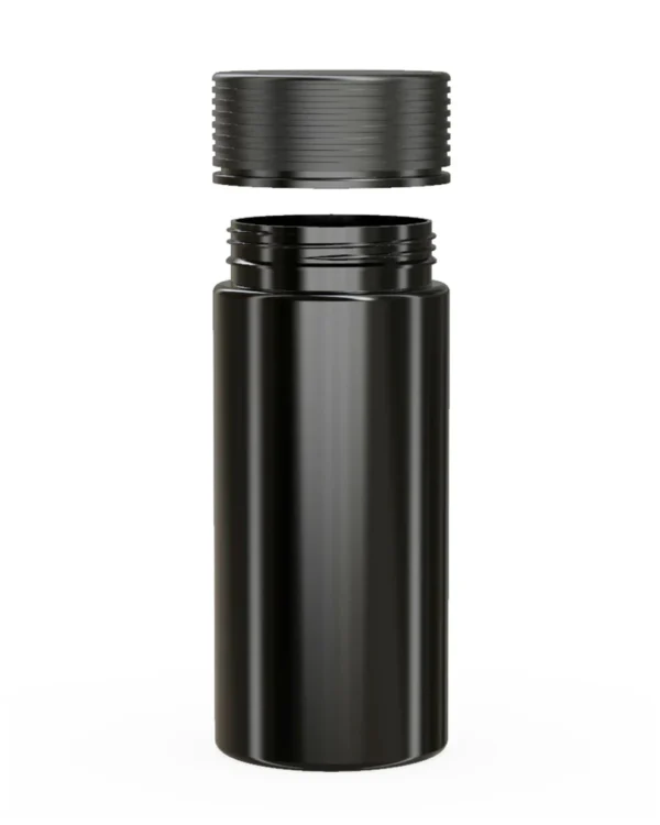 Child Resistant Black Plastic Spiral Jar w/ Black Cap | 55mm - 8oz - 300 Count - Image 3